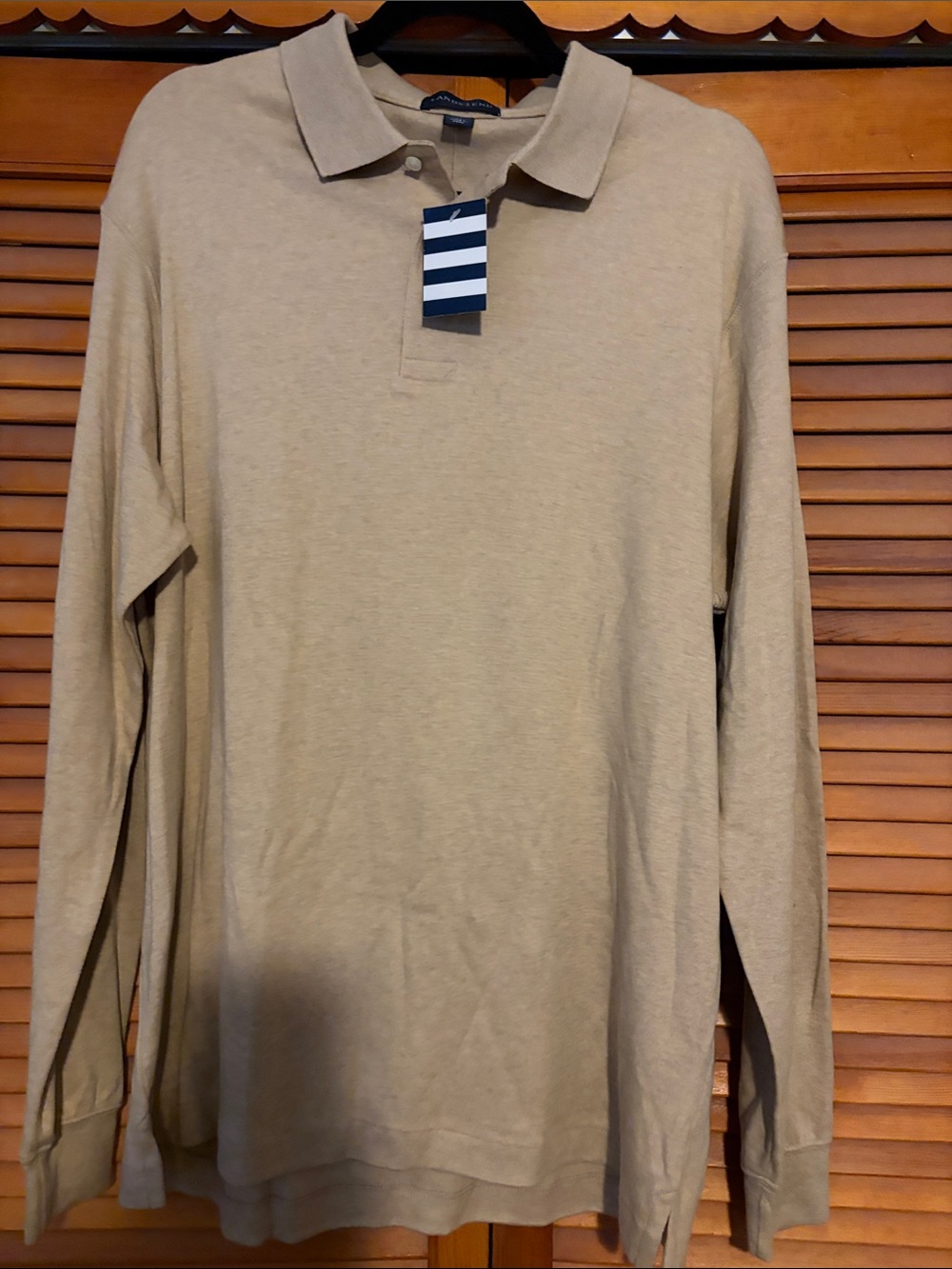 Lands' End Men's Long Sleeve Polo in Light Tan